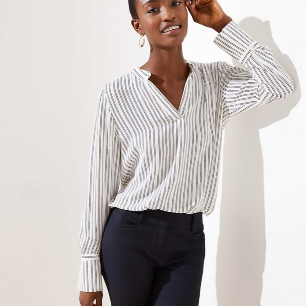 Loft striped split neck blouse